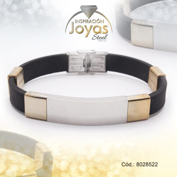 Pulsera de Acero Caballero Goma 2 Tonos Con Placa Negro  Medida 22 cm - 8028522