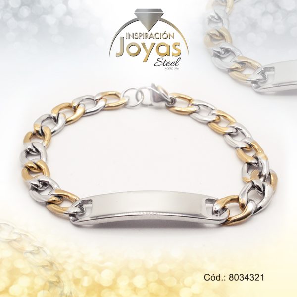 Pulsera de Acero Caballero 2 Tonos Con Placa   Medida 21 cm - 8034321