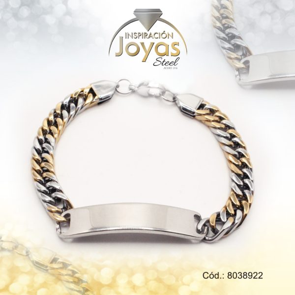 Pulsera de Acero Caballero 2 Tonos Con Placa   Medida 22 cm - 8038922