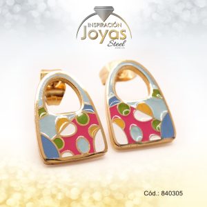 Zarcillo de Acero - Aleación Esmalte - Dorado - Candado Multi Color - 840305