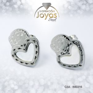 Zarcillo de Acero - Aleación Nacar - Plateado - Corazón - 840316