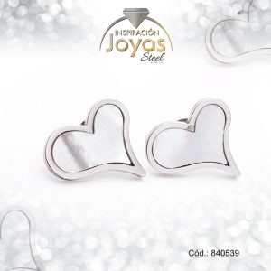 Zarcillo de Acero - Aleación Nacar - Plateado - Corazón - 840539