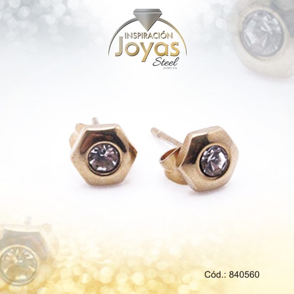 Zarcillo de Acero - Aleación Circón - Dorado - Hexágono - 840560