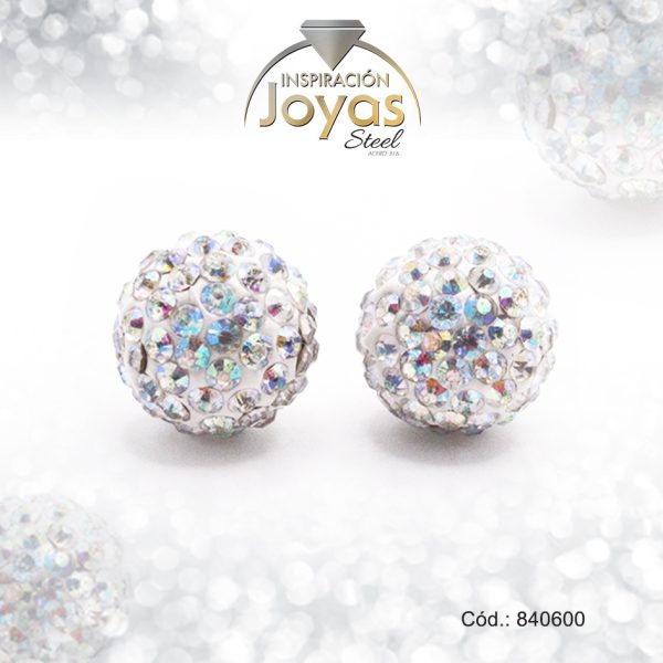 Zarcillo de Acero Esfera Micro Circón Plateado Blanco - 840600