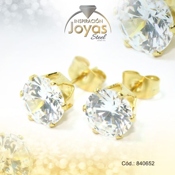 Zarcillo de Acero - Aleación Circón - Dorado - Solitario - 840652