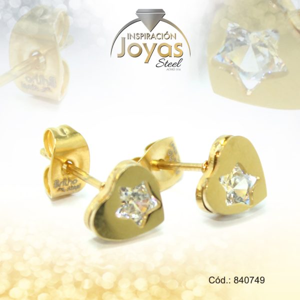 Zarcillo de Acero - Aleación Circón - Dorado - Corazón - 840749