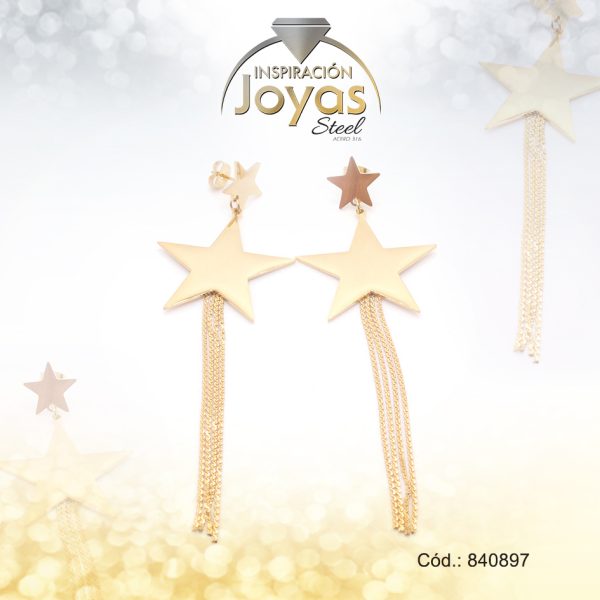 Zarcillo de Acero Colgante Dorado Estrella - 840897