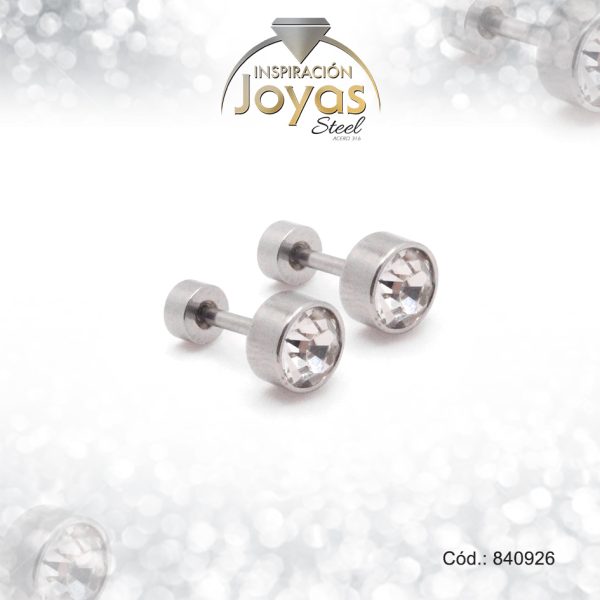 Zarcillo de Acero - Bebé Circón - Plateado - Solitario - 840926