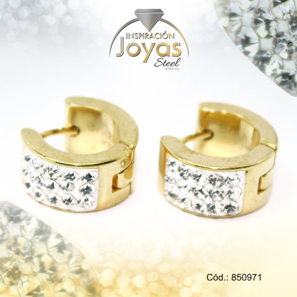 Argolla de Acero Huggies con Micro Circón Dorado Círculo - 850971