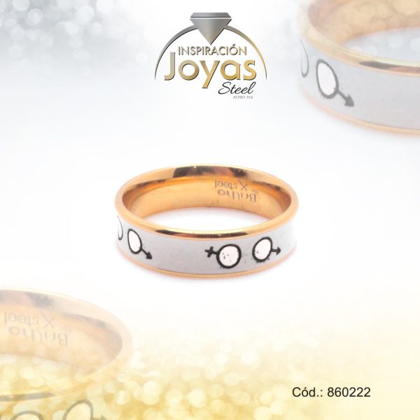 Anillo de Acero Matrimonio Esmalte Dorado Símbolo de Género Blanco Talla 9 - 860222