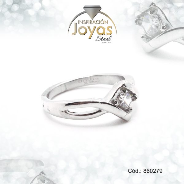 Anillo de Acero Solitario Circón Plateado Rombo Talla 9 - 860279