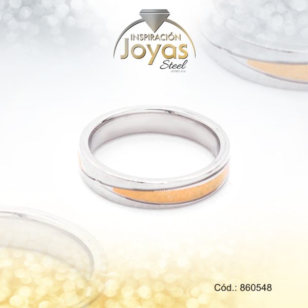Anillo de Acero Matrimonio 2 Tonos Línea Talla 7 - 860548