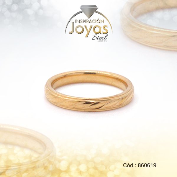 Anillo de Acero Matrimonio Dorado Repuje Talla 9 - 860619