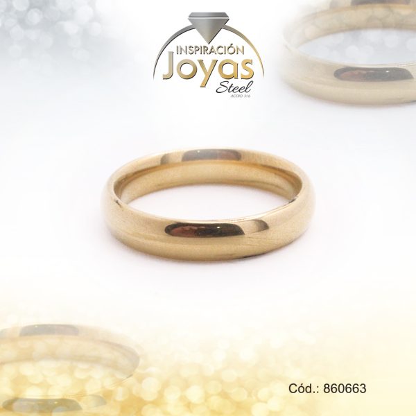 Anillo de Acero Matrimonio Dorado Pulido Talla 8 - 860663
