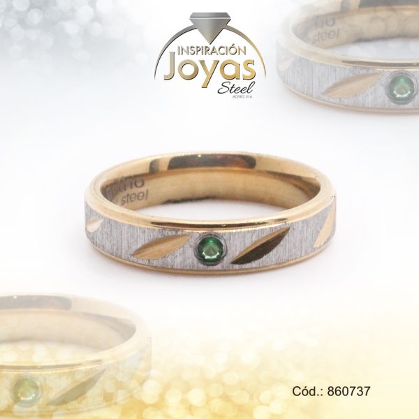Anillo de Acero Matrimonio Circón 2 Tonos Línea Talla 6 - 860737