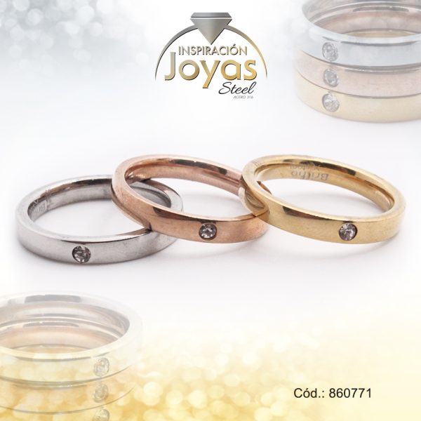 Anillo de Acero Variado Circón 3 Tonos Triple Talla 9 - 860771