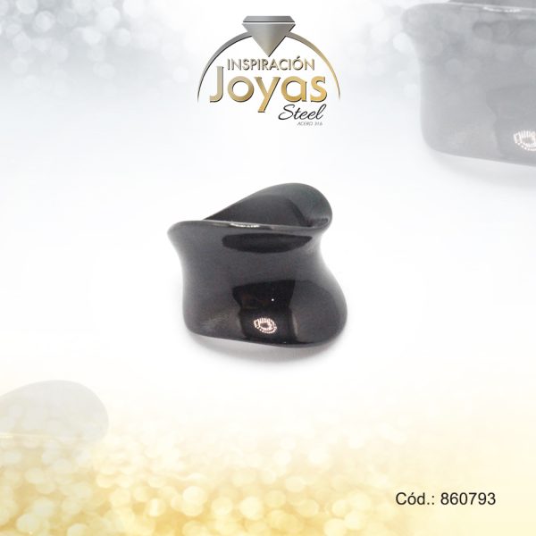 Anillo de Acero Variado Esmalte Negro Ondulado Talla 9 - 860793