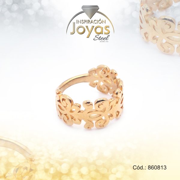 Anillo de Acero Variado Dorado Línea Talla 9 - 860813