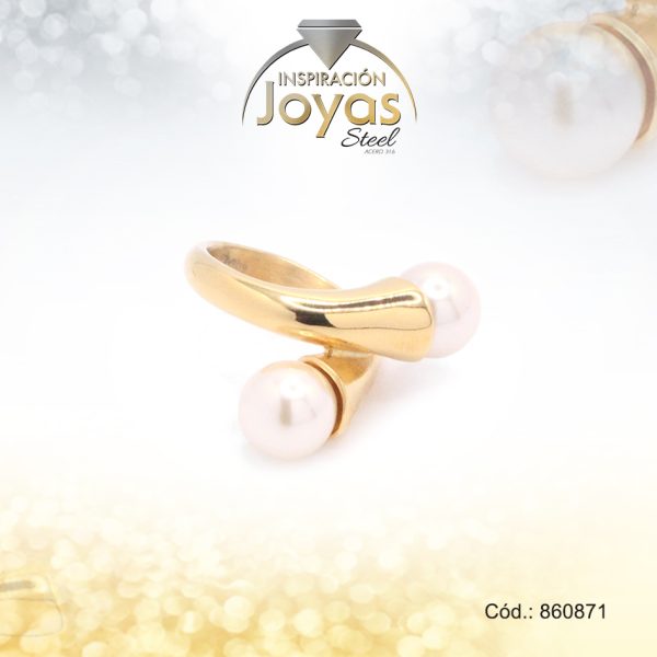 Anillo de Acero Variado Perla Dorado Esfera Talla 8 - 860871
