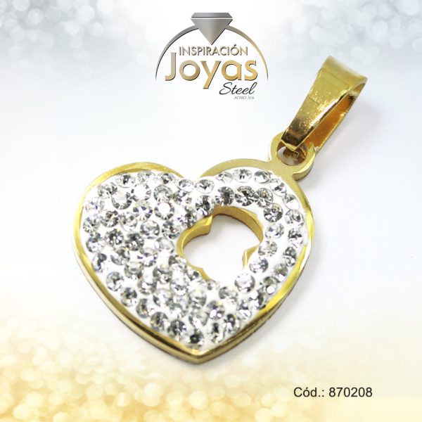 Dije de Acero Aleación Micro Circón Dorado Corazón - 870208