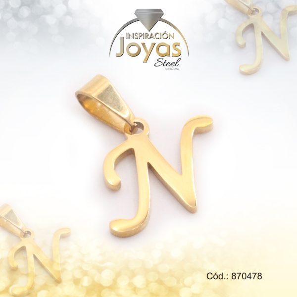 Dije de Acero Letra Dorado N - 870478