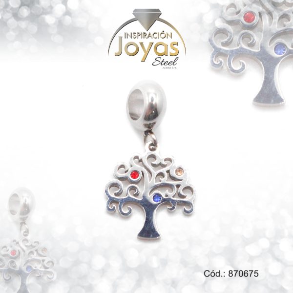 Dije de Acero Variado Circón Pandora Plateado Rojo/Azul Árbol - 870675