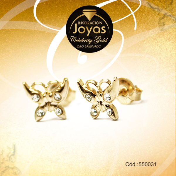 Zarcillo Celebrity Gold Tono Dorado Aleación Circón Trancadero: Mariposa   A: 0,9 cm L: 0,9 cm Mariposa - 550031
