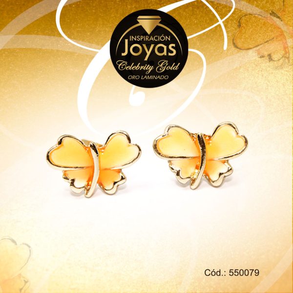 Zarcillo Celebrity Gold Tono Dorado Aleación Esmalte Trancadero: Mariposa   A: 1,4 cm L: 1 cm Mariposa Naranja - 550079