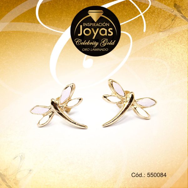 Zarcillo Celebrity Gold Tono Dorado Aleación Esmalte Trancadero: Mariposa   A: 1,1 cm L: 1 cm Libélula Blanco - 550084