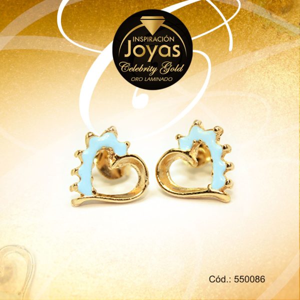 Zarcillo Celebrity Gold Tono Dorado Aleación Esmalte Trancadero: Mariposa   A: 1 cm L: 0,9 cm Corazón Azul - 550086