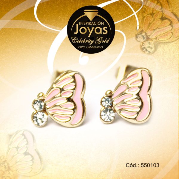 Zarcillo Celebrity Gold Tono Dorado Aleación Esmalte Trancadero: Mariposa   A: 0,9 cm L: 0,8 cm Mariposa Rosado - 550103