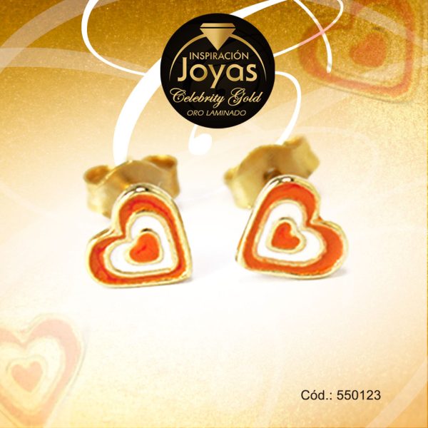 Zarcillo Celebrity Gold Tono Dorado Aleación Esmalte Trancadero: Mariposa   A: 0,6 cm L: 0,6 cm Corazón Naranja y Blanco - 550123