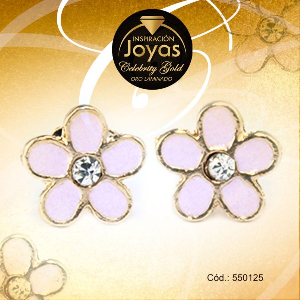 Zarcillo Celebrity Gold Tono Dorado Aleación Esmalte Trancadero: Mariposa   A: 0,9 cm L: 0,8 cm Flor Blanco - 550125