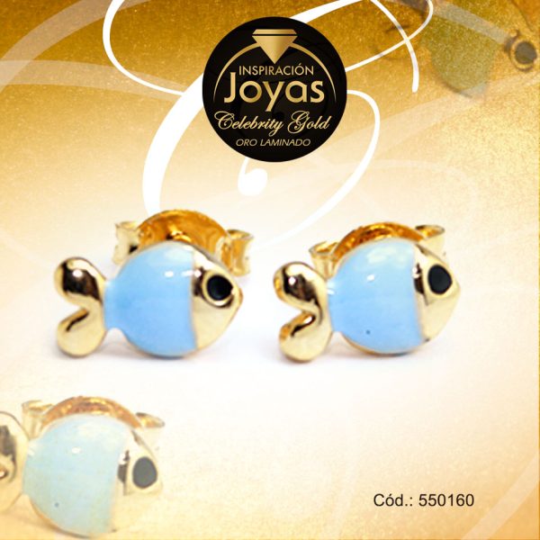 Zarcillo Celebrity Gold Tono Dorado Aleación Esmalte Trancadero: Mariposa   A: 0,6 cm L: 0,6 cm Pez Azul - 550160