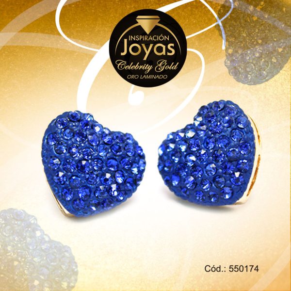 Zarcillo Celebrity Gold Tono Dorado Aleación Micro Circón Trancadero: Mariposa   A: 1,5 cm L: 1,5 cm Corazón Azul - 550174