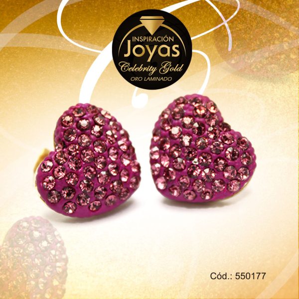 Zarcillo Celebrity Gold Tono Dorado Aleación Micro Circón Trancadero: Mariposa   A: 1,7 cm L: 1,7 cm Corazón Morado - 550177