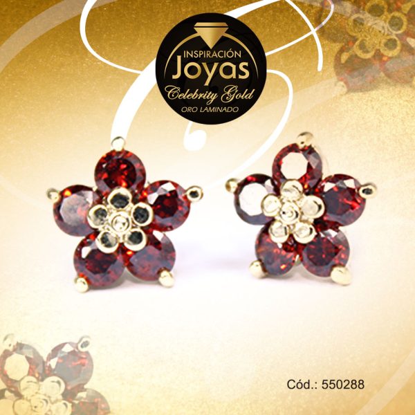 Zarcillo Celebrity Gold Tono Dorado Aleación Piedra Trancadero: Mariposa   A: 0,8 cm L: 0,8 cm Flor Rojo - 550288