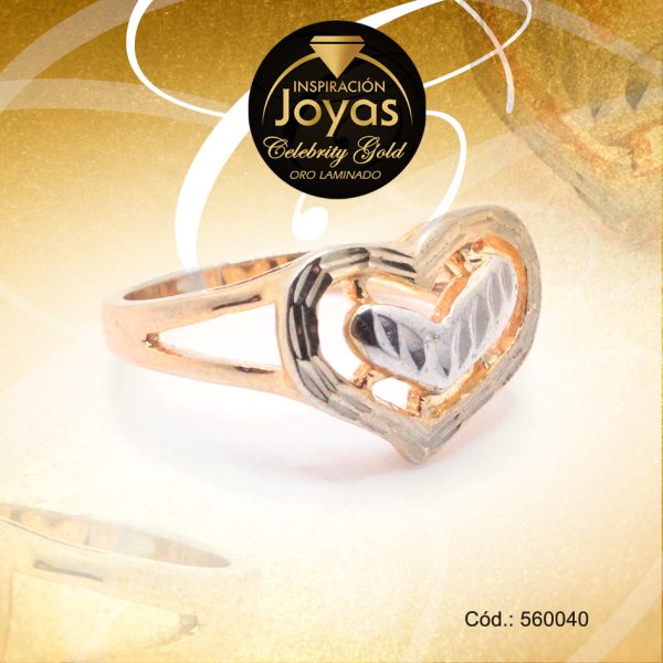 Anillo Celebrity Gold Variado 2 Tonos Corazón T: 8 - 560040