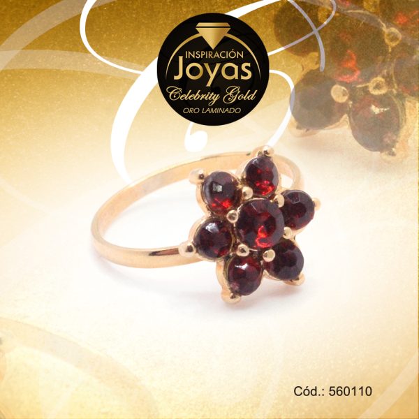 Anillo Celebrity Gold Aleación Piedra Dorado Flor Rojo T: 6,5 - 560110