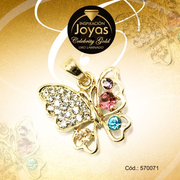 Dije Celebrity Gold Tono Dorado Aleación Circón Trancadero: 0   A: 2 cm L: 2 cm Mariposa Multi Color - 570071