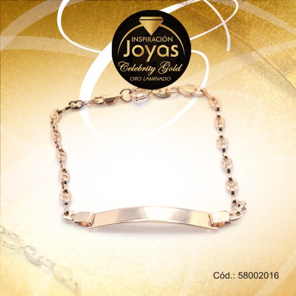 Pulsera Celebrity Gold Caballero Con Placa Dorado Rectángulo  - 58002016