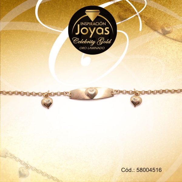 Pulsera Celebrity Gold Variado Con Placa Dorado Corazón  - 58004516