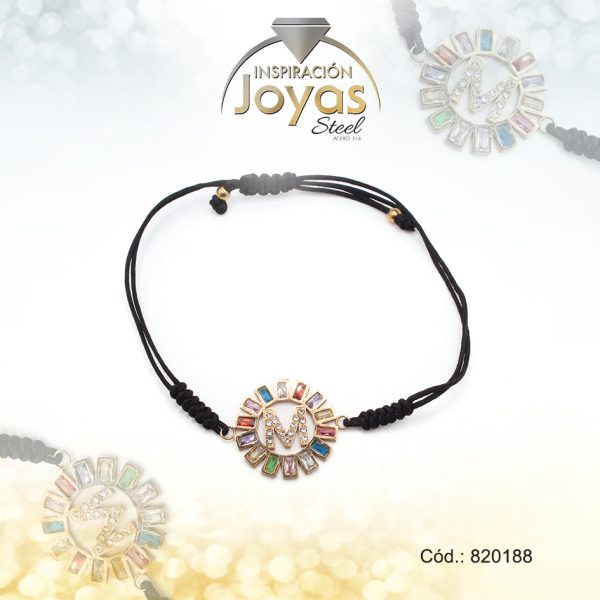 Pulsera de Acero Ajustable Hilo Negro Letra M Multi Color - 820188