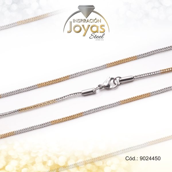 Cadena de Acero Dama 2 Tonos Tejido Cola Topo  Medida 50 cm - 9024450