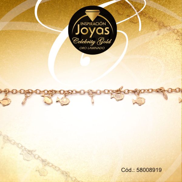 Pulsera Celebrity Gold Variado Colgante Dorado Pez  - 58008919