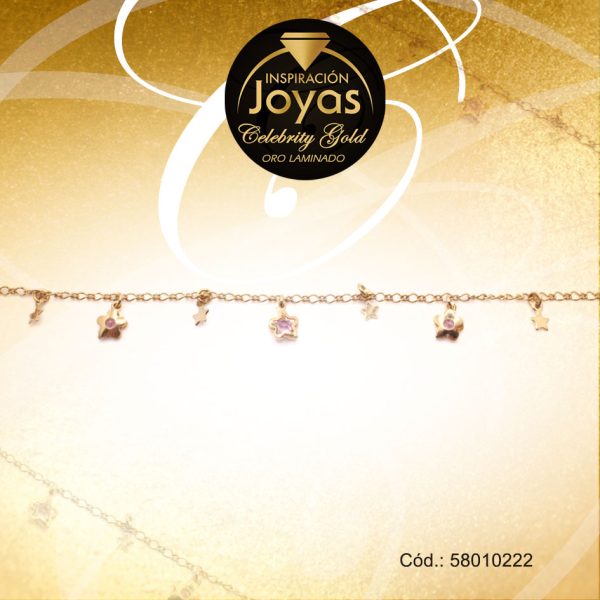Pulsera Celebrity Gold Variado Colgante Dorado Estrella Lila  - 58010222