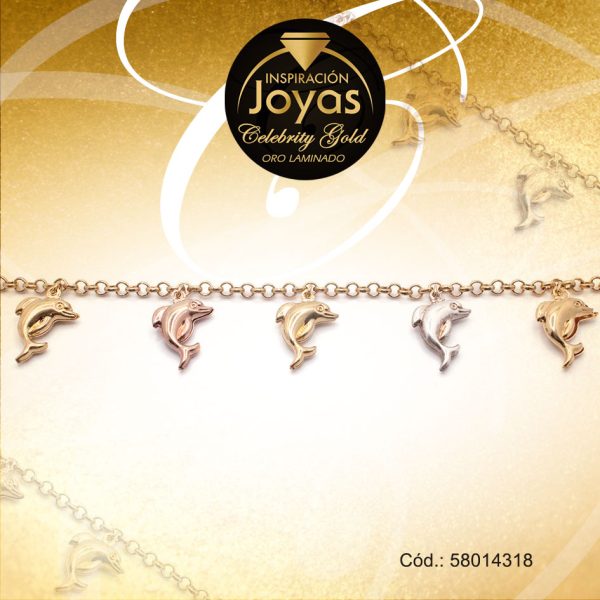 Pulsera Celebrity Gold Variado Colgante 3 Tonos Delfines  - 58014318