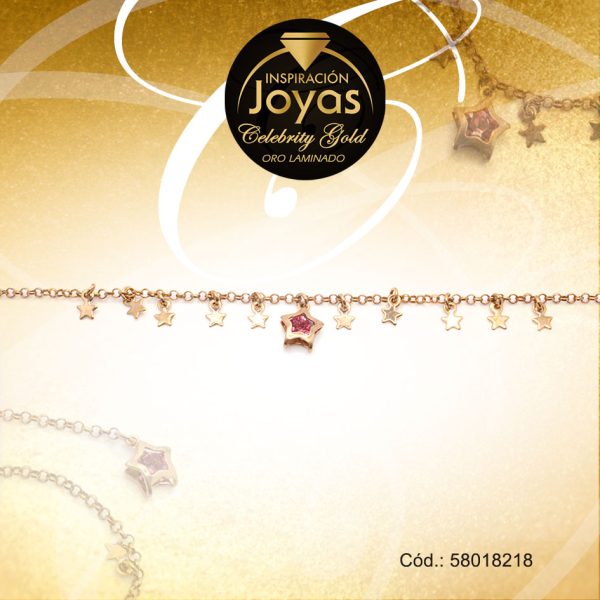 Pulsera Celebrity Gold Variado Colgante Dorado Estrella Rosado  - 58018218