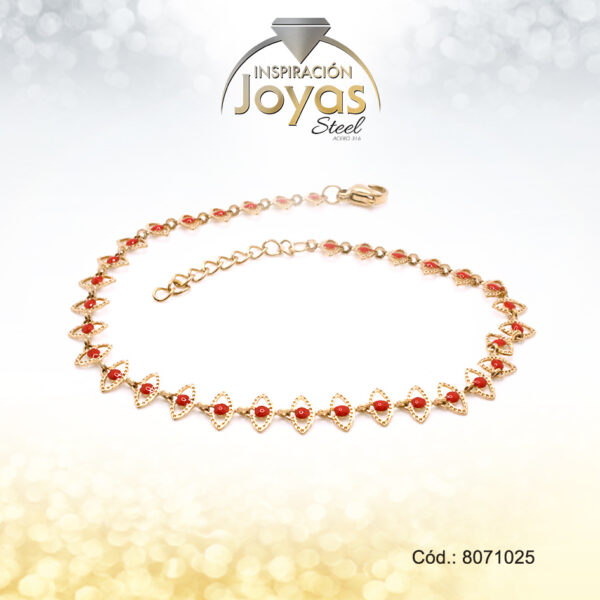Tobillera Acero Esmalte  Ojo Dorado Rojo 25 Cm - 8071025