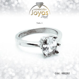 Anillo - Acero - Plateado - Solitario En Forma De Ovalo - Circon Blanco -  T: 8 - 86026280